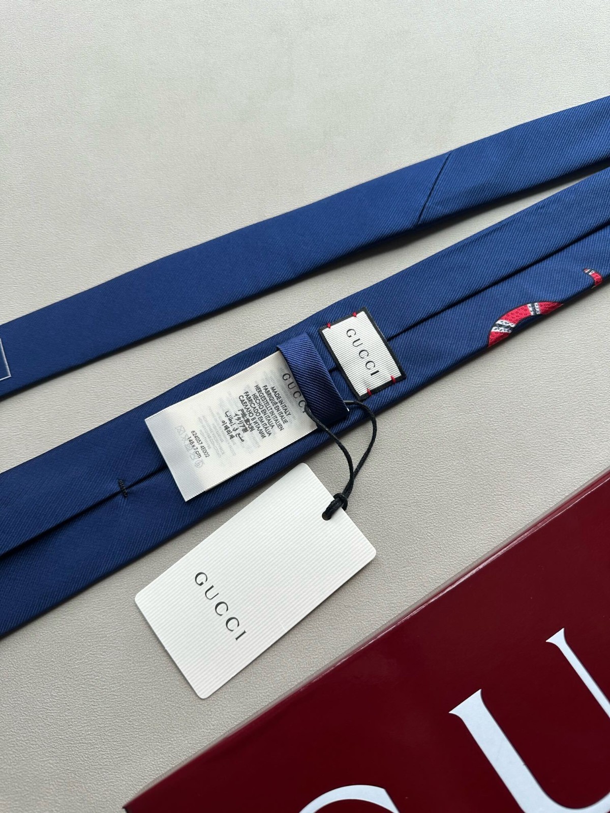 Gucci Mens Tie 2.75” (7cm) Cobra KING Embroidery Blue NWT