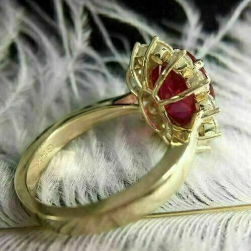 4.90Ct Natural Red Ruby Art Deco Antique Vintage Wedding Ring 14K Yellow Gold FN