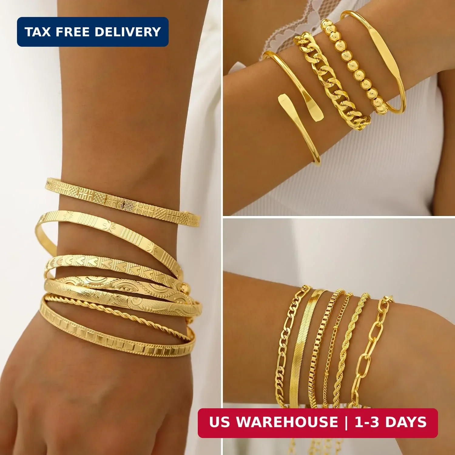 FAXHION 68 Pcs Gold Jewelry Set for Women with 7 Necklace, 17 Bracelet, 5 Hoop E
