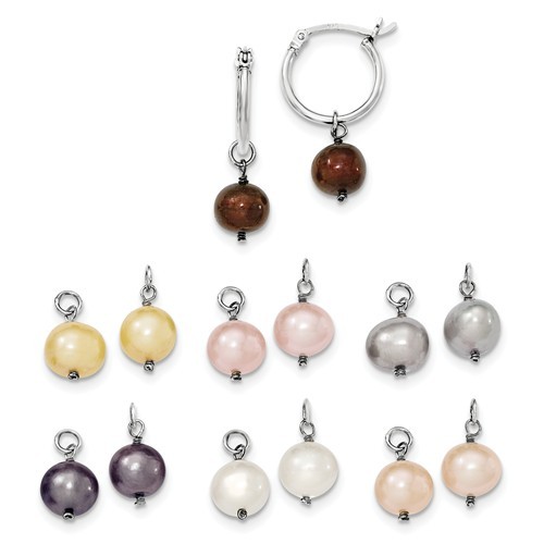 New Sterling Silver 8-8.5mm Freshwater Pearl Interchangeable 7 Piece Earring Set