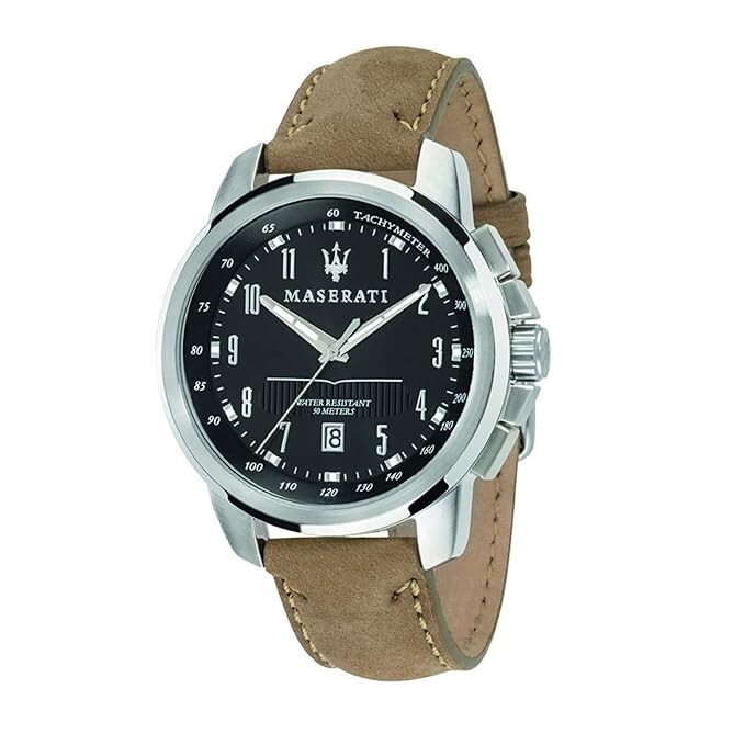 Maserati Watch Men’s R8851121004 Black Leather Tachometer Automatic 44mm Dial