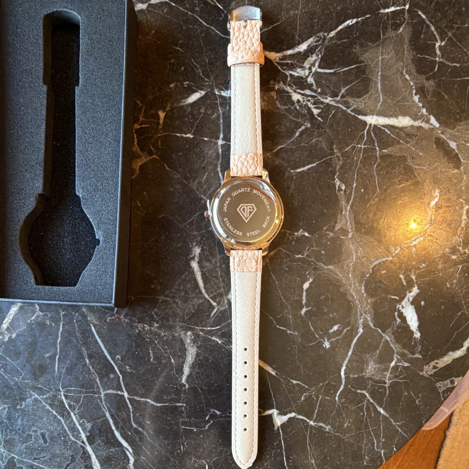 Women’s Light, Pink, Watch, Rose, Gold, Leather Strap, Black Gift Box