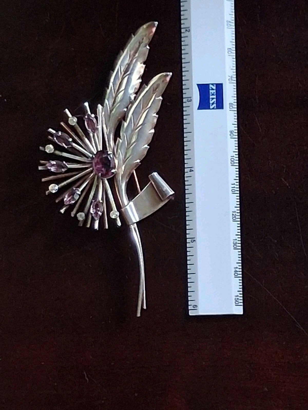 Vtg Late Art Deco Sterling Silver Oversize Amethyst MCM Brooch c1940-50?