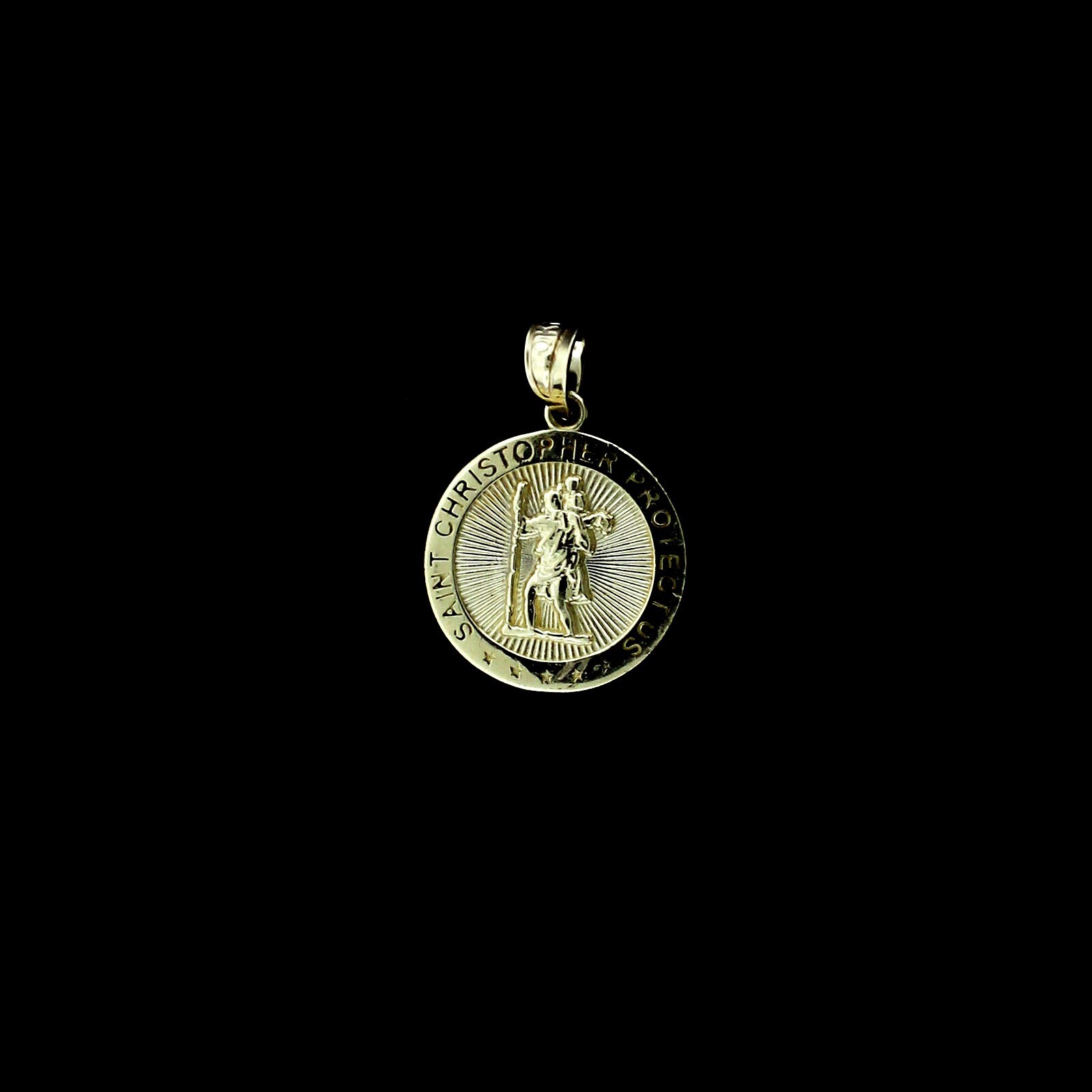 Real 10K Yellow Gold Saint Christopher Pendant, 10KT Gold Charm, Men Women