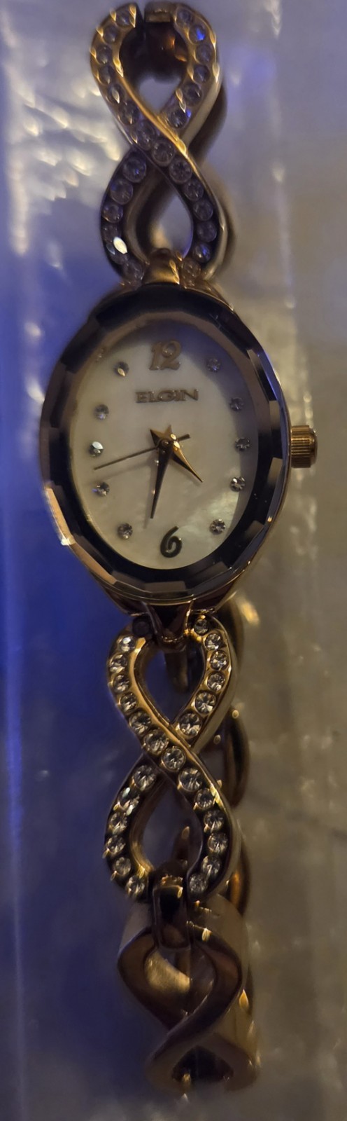 Elgin Women’s Quartz Analog Oval Watch Blue Dial Gold Tone Bracelet