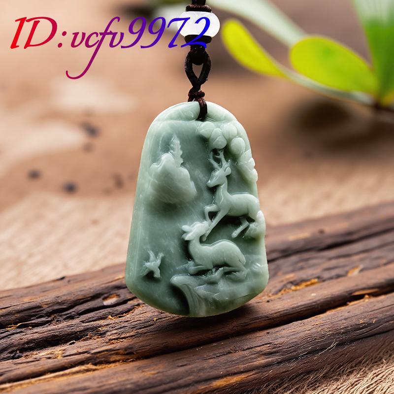 Green Real Jade Deer Pendant Necklace Natural Jewelry Carved Amulet