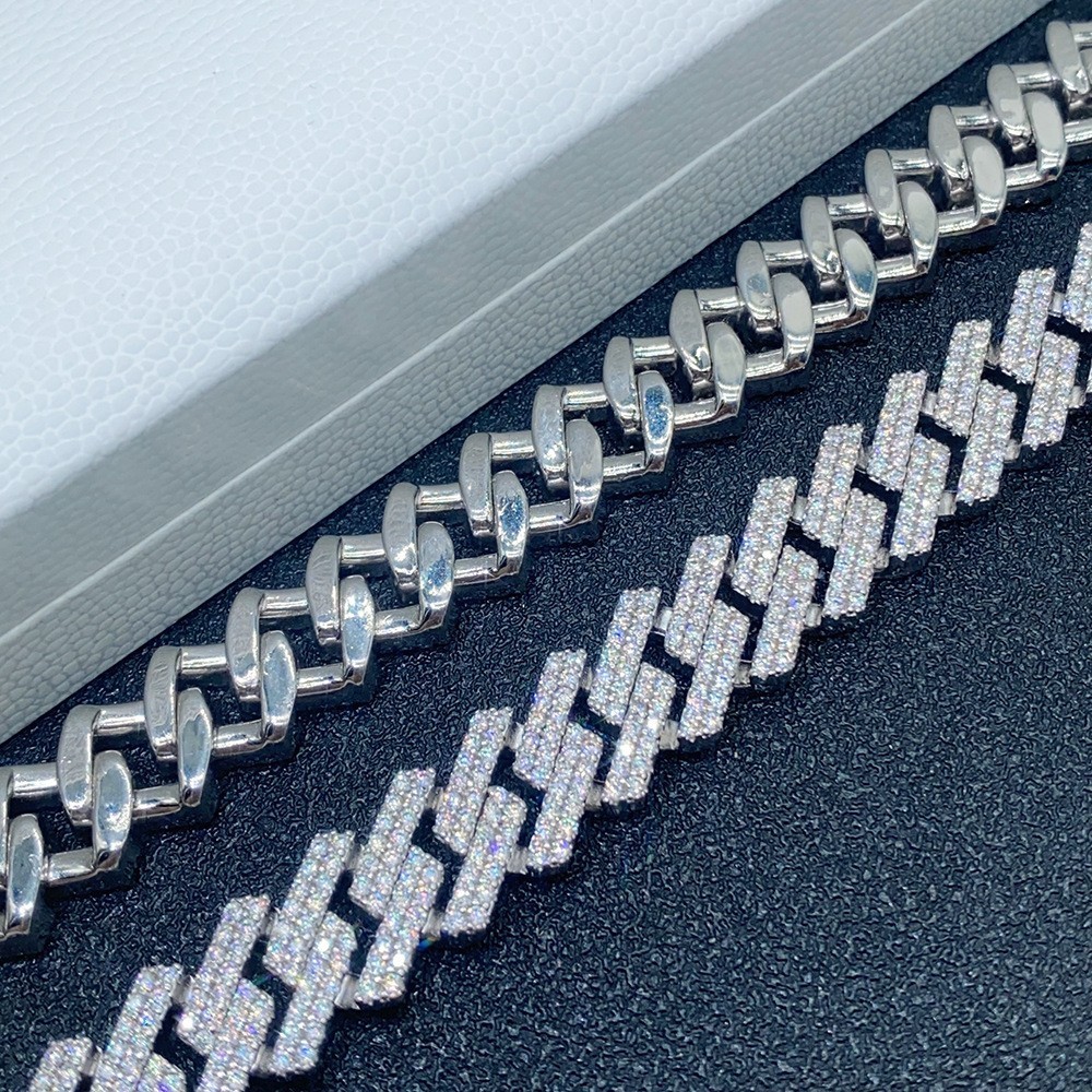 13mm Heavy Solid 925 Silver D VVS1 Moissanite Miami Cuban Link Chain Necklace
