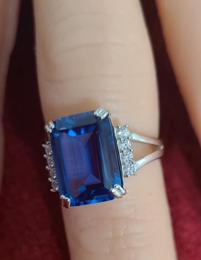 Blue Lab Created Spinel and White Cubic Zirconia Rhodium Over SterlingSilver
