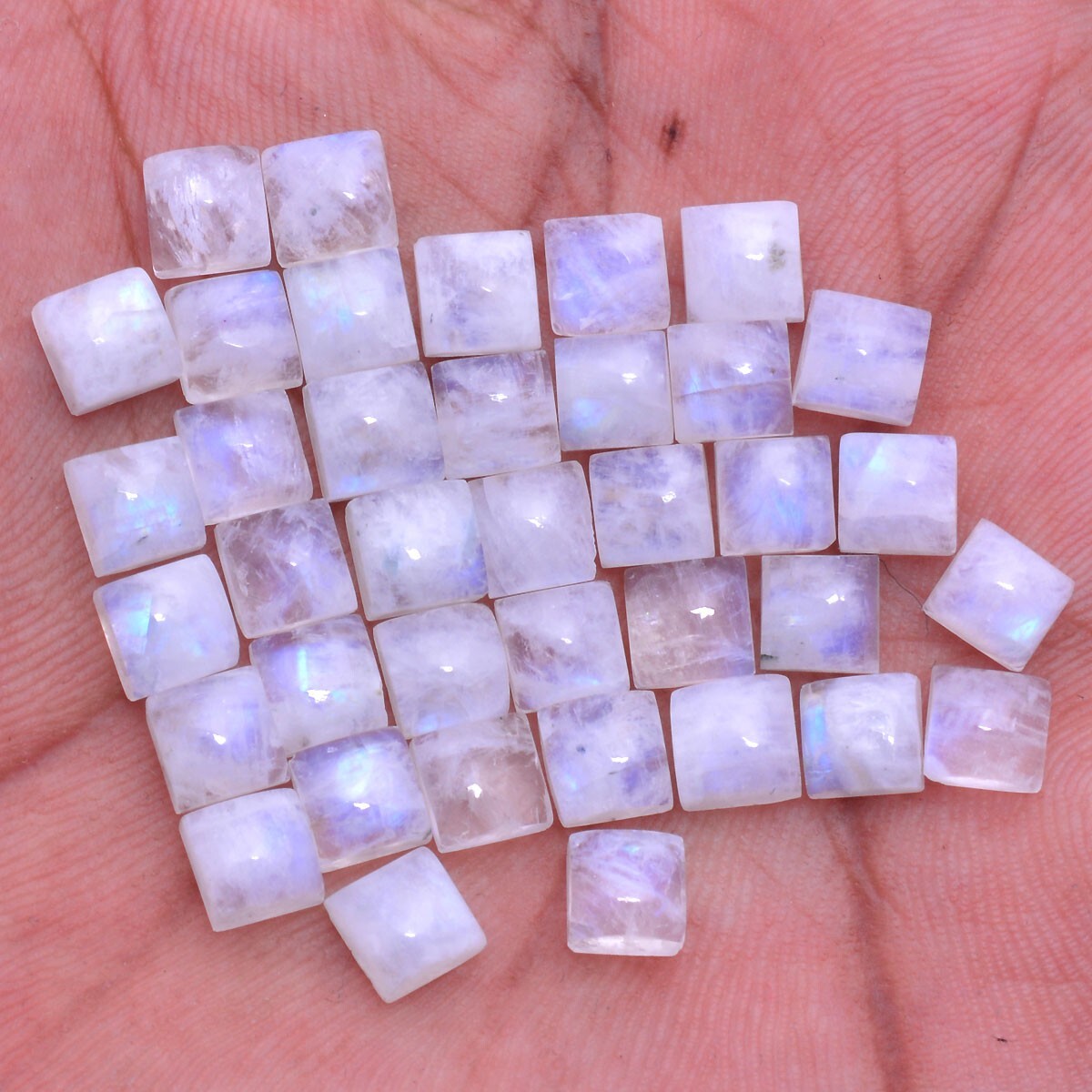 38 Pcs Natural Moonstone Stunning Blue Shine 6mm Cushion Cabochon Gemstones Lot
