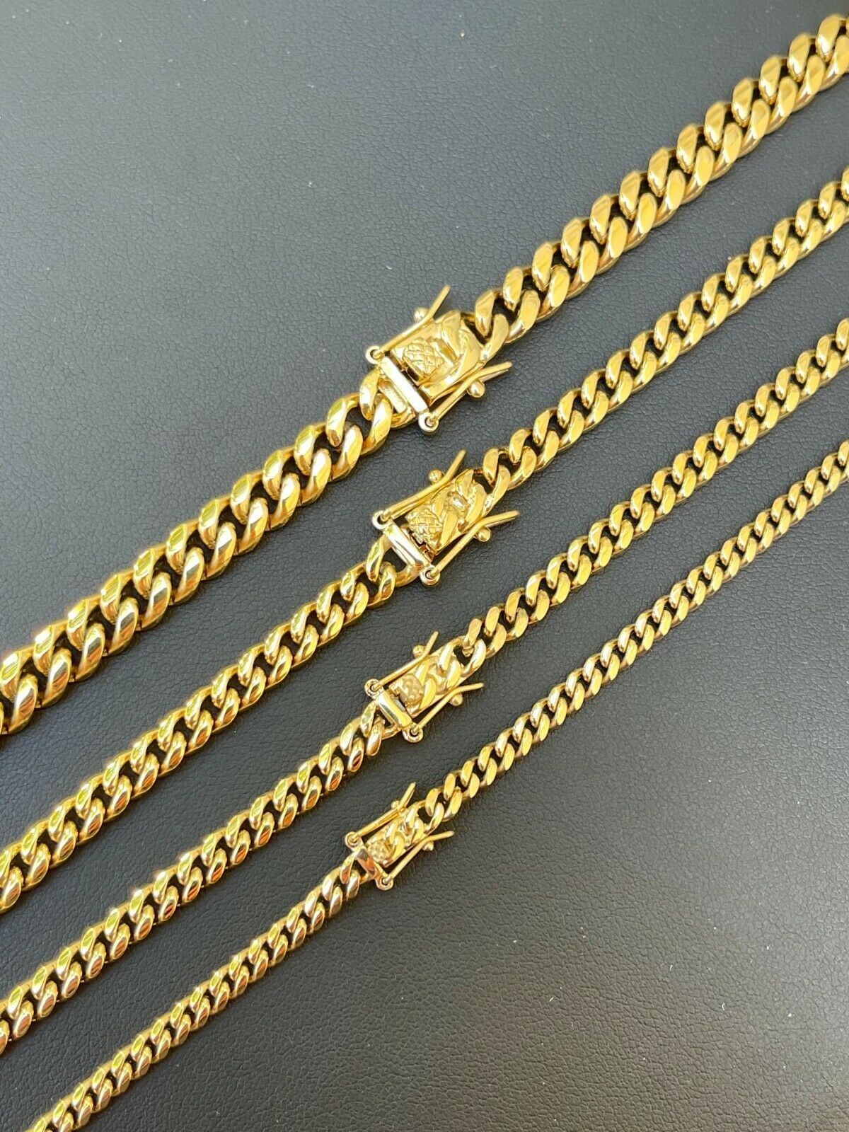 Real Miami Cuban Link Chain Necklace / Bracelet 14k Gold Plated Stainless Steel