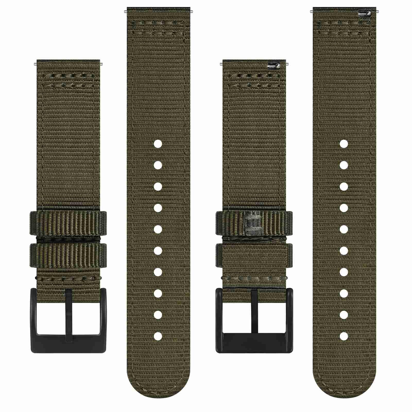 BISONSTRAP Men’s Nylon Watch Bands, Two-Piece 20mm, Army Green (Black Buckle)