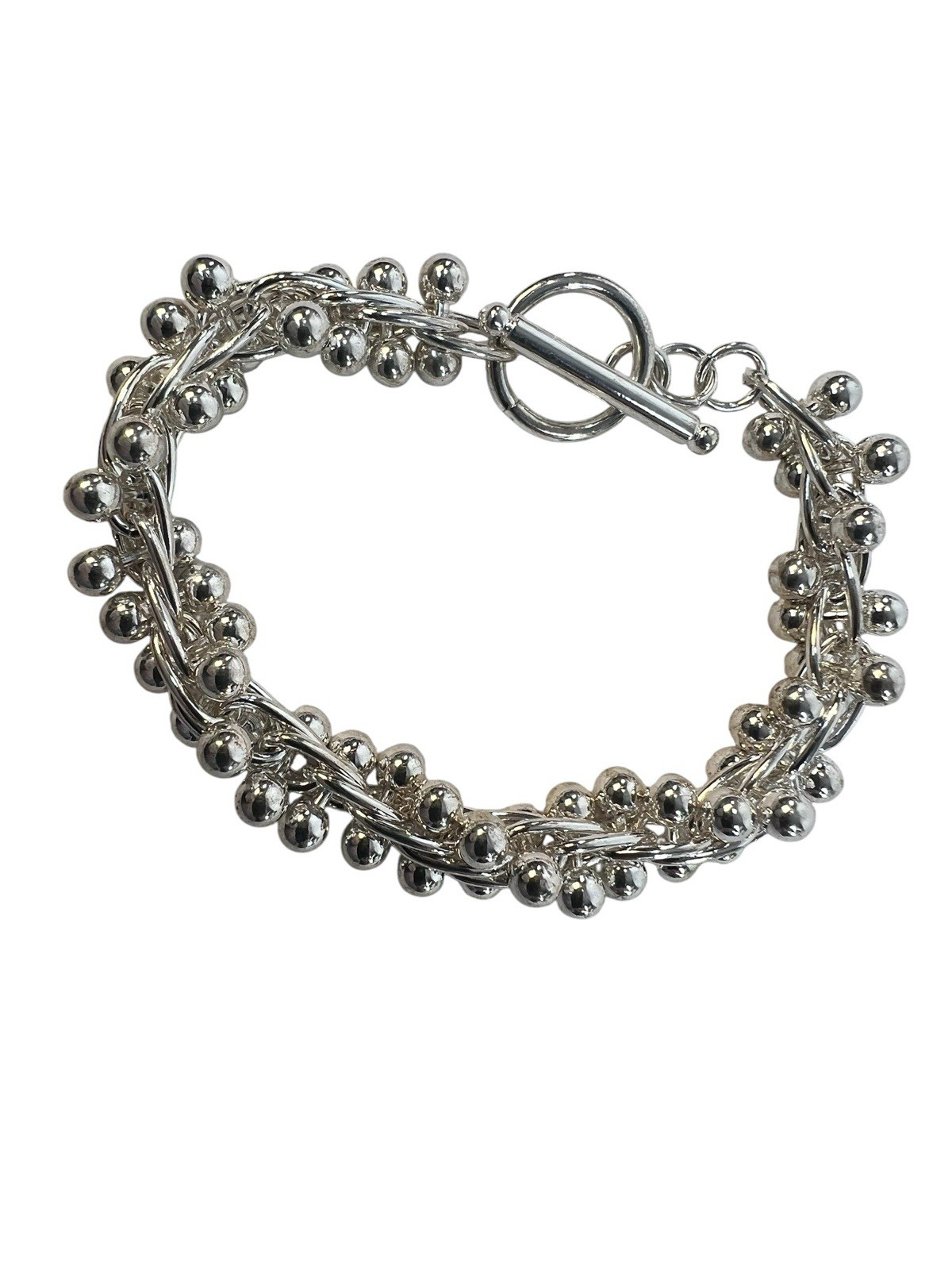 white copper silver tone DNA bracelet wears like sterling sz 7/8