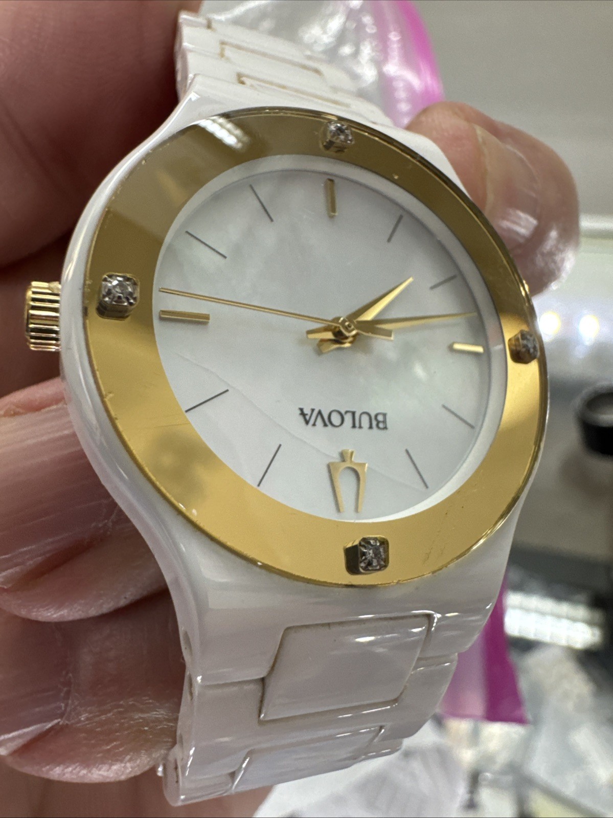 Bulova Millennia Gold White Dial Ceramic Diamond ladies quartz watch