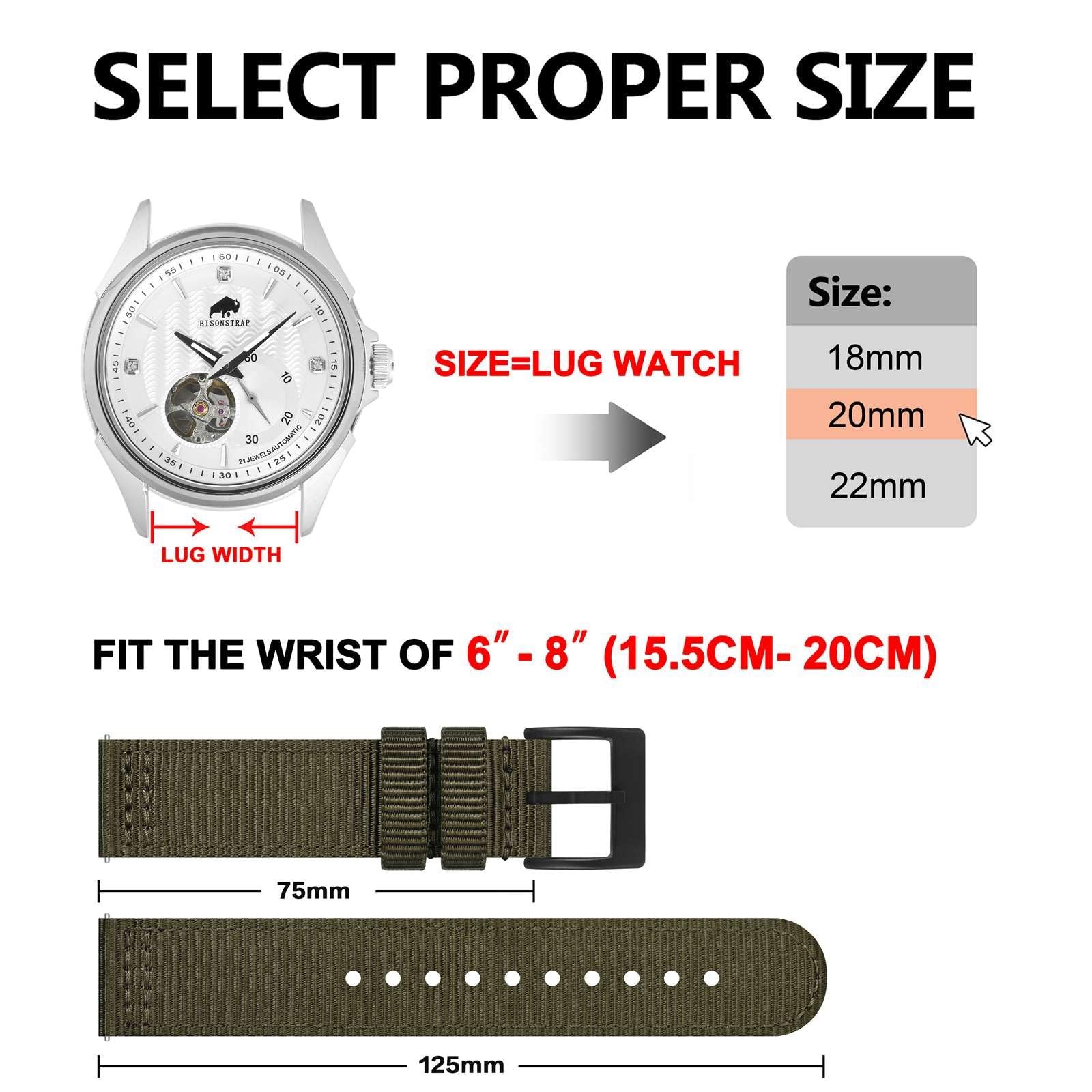 BISONSTRAP Men’s Nylon Watch Bands, Two-Piece 20mm, Army Green (Black Buckle)