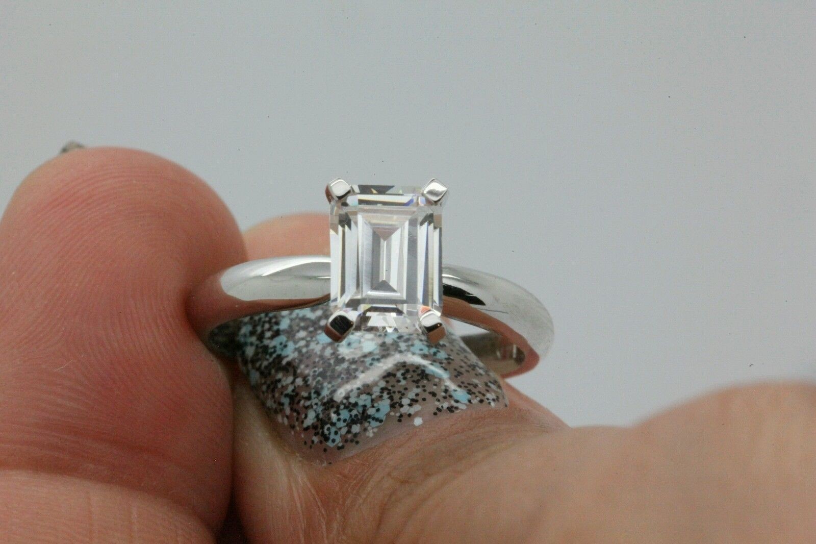 Emerald cut Lab Grown Diamond Wedding Ring 14K White Gold 2 Carat