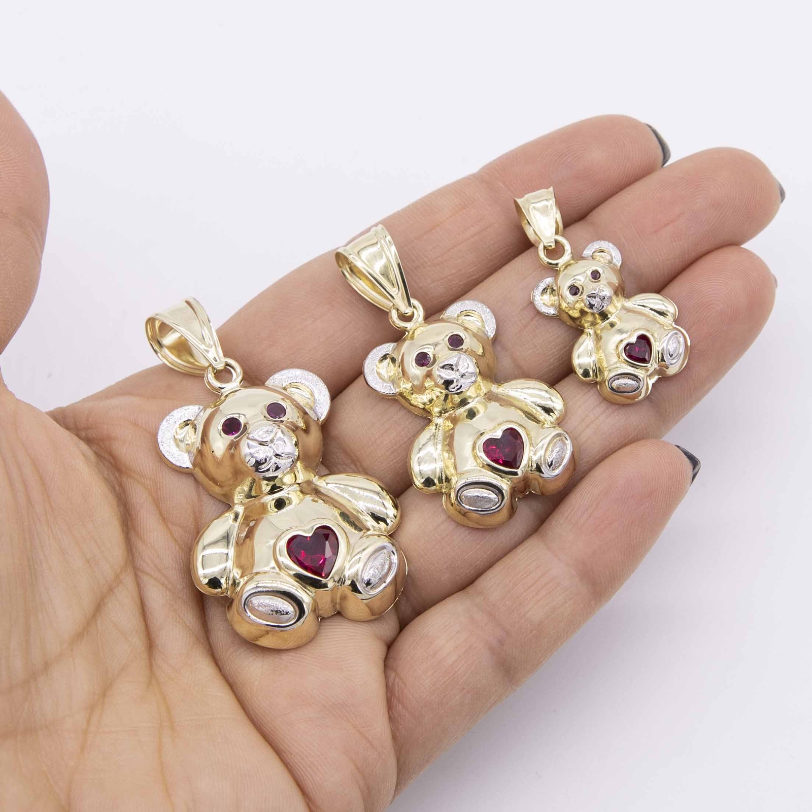 Teddy Bear with Heart CZ Stone Pendant Real 10K Yellow White Gold