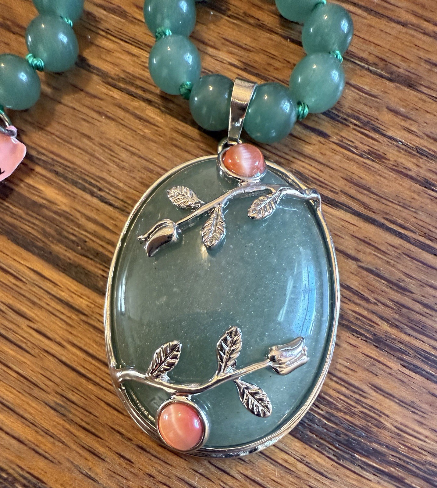 Karis STS Green Jade Necklace & Pendant Orange Cats Eyes