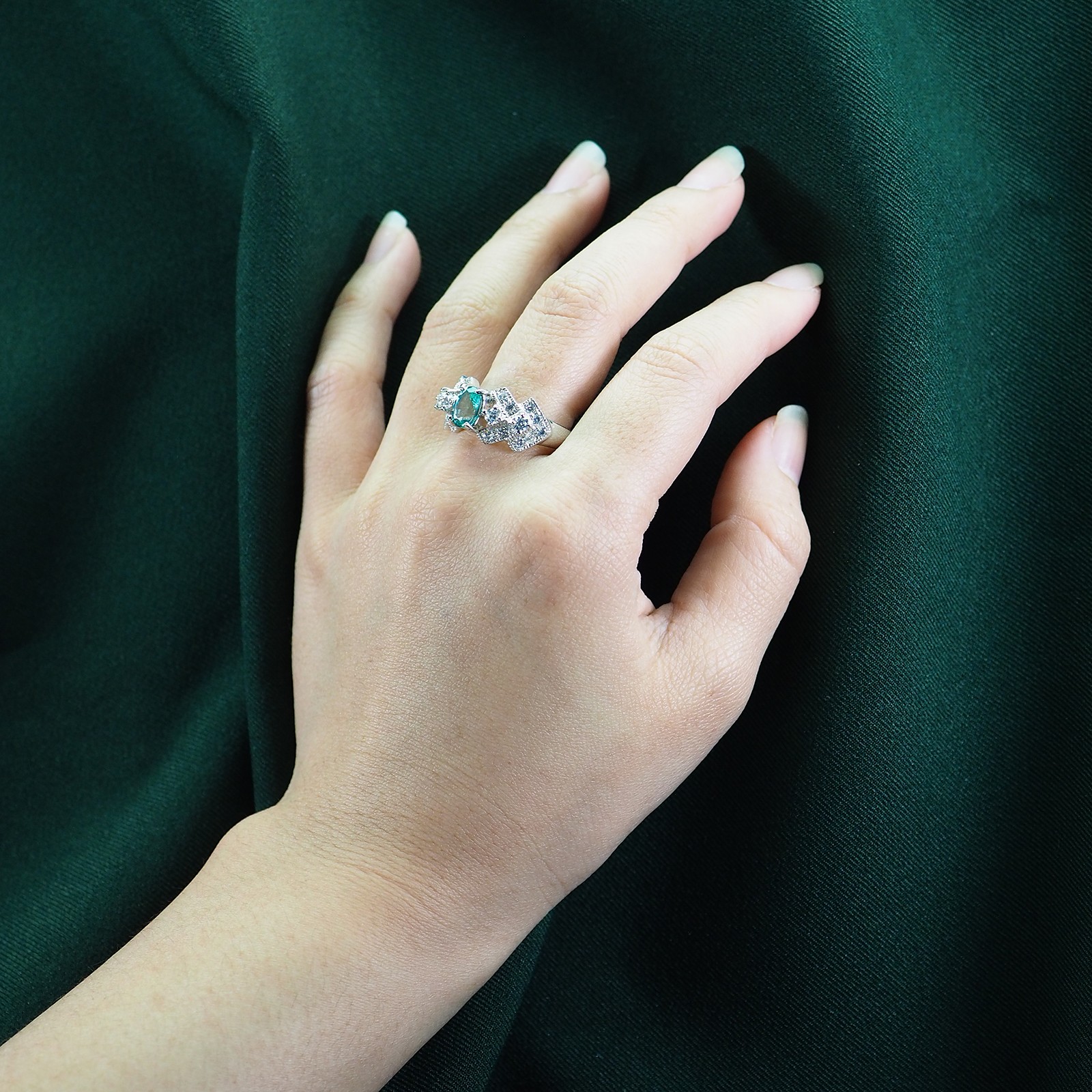 COLOMBIA NEON BLUE GREEN EMERALD 1.05CT 925 STERLING SILVER FINE JEWELRY RINGS