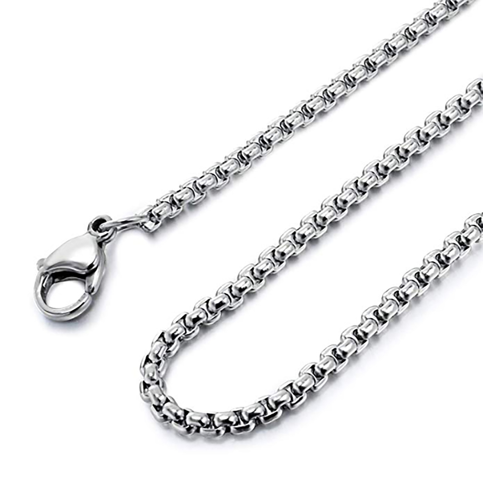 Real ITALIAN 14K White Gold Finish Men’s Rolo Round Box Chain Necklace