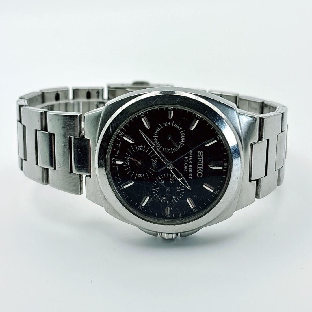 SEIKO 5Y89-0AF0 Men’s Quartz Black Dial Multi-Calendar 100M Day Date From Japan