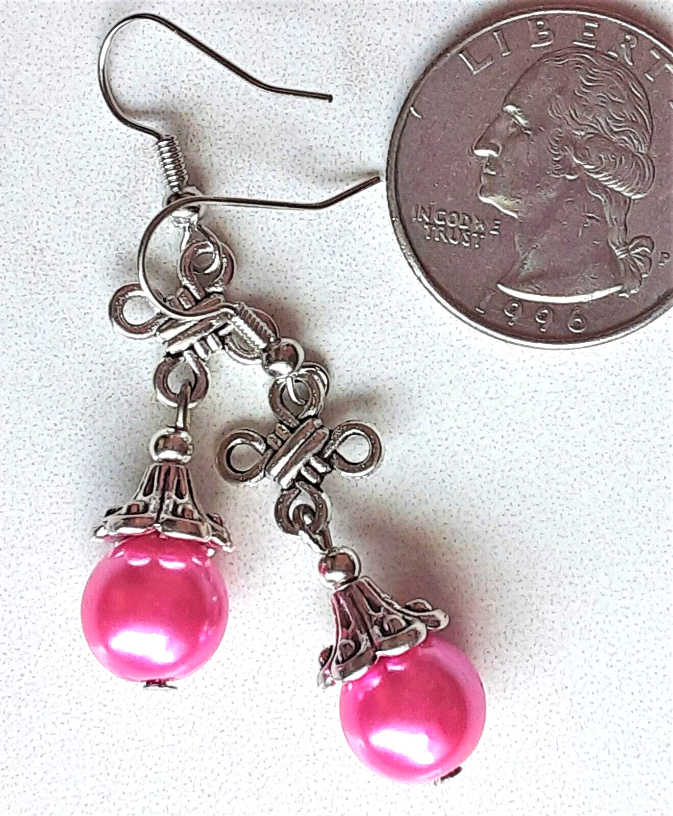 PINK CELTIC KNOT GLASS PEARL drop earring SP FISH hook WPGH15