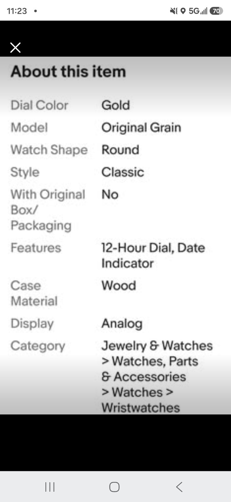 Original Grain Mens Classic Watch Gold Metal Band Wood Grain Dial Brown Bezel