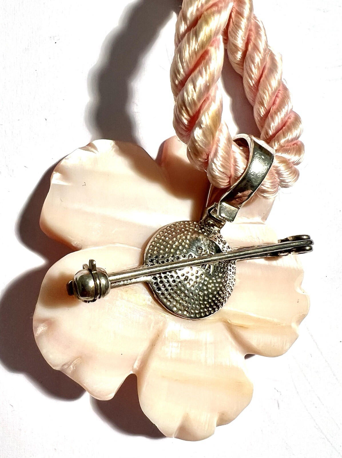 WK Whitney Kelly 925 Silver Pink MoP Pendant &pink Cord Necklace,46cm, SV13