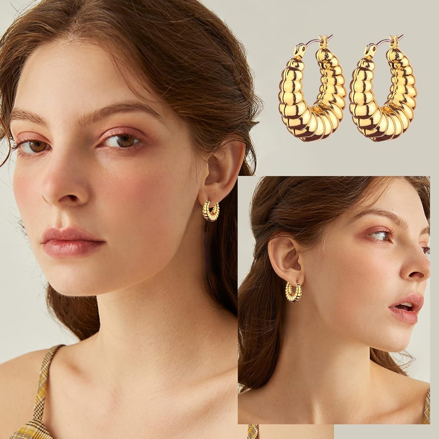 Luxurious 14K Gold Plated Chunky Hoop Earrings – 6 Pairs for Every Occasion
