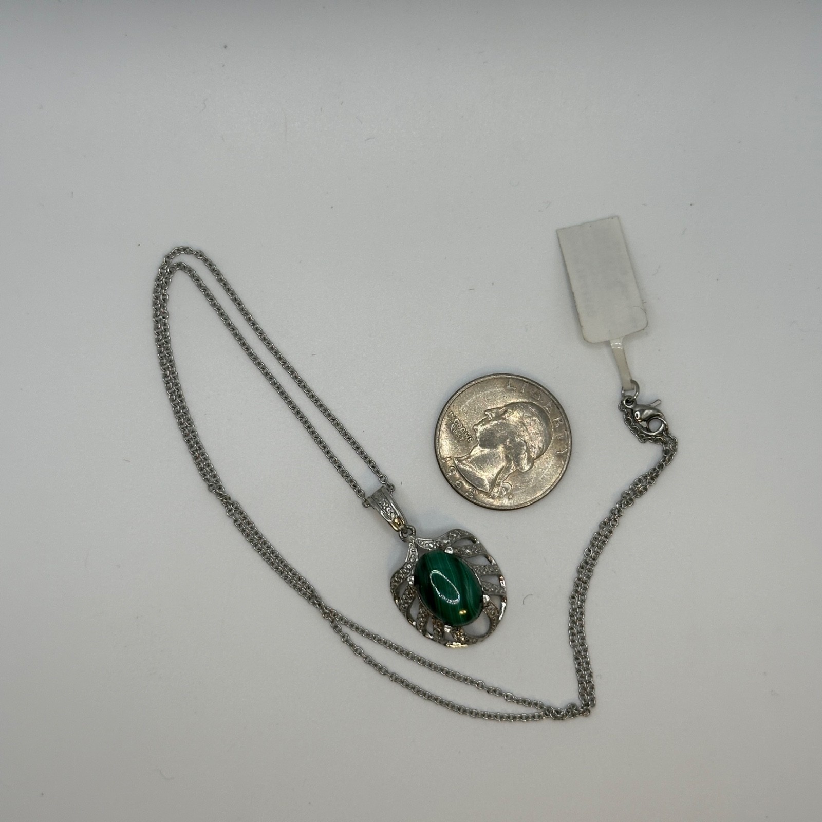 Chuck Clemency STS Karis Sterling Silver Malachite Pendant Necklace 20 In