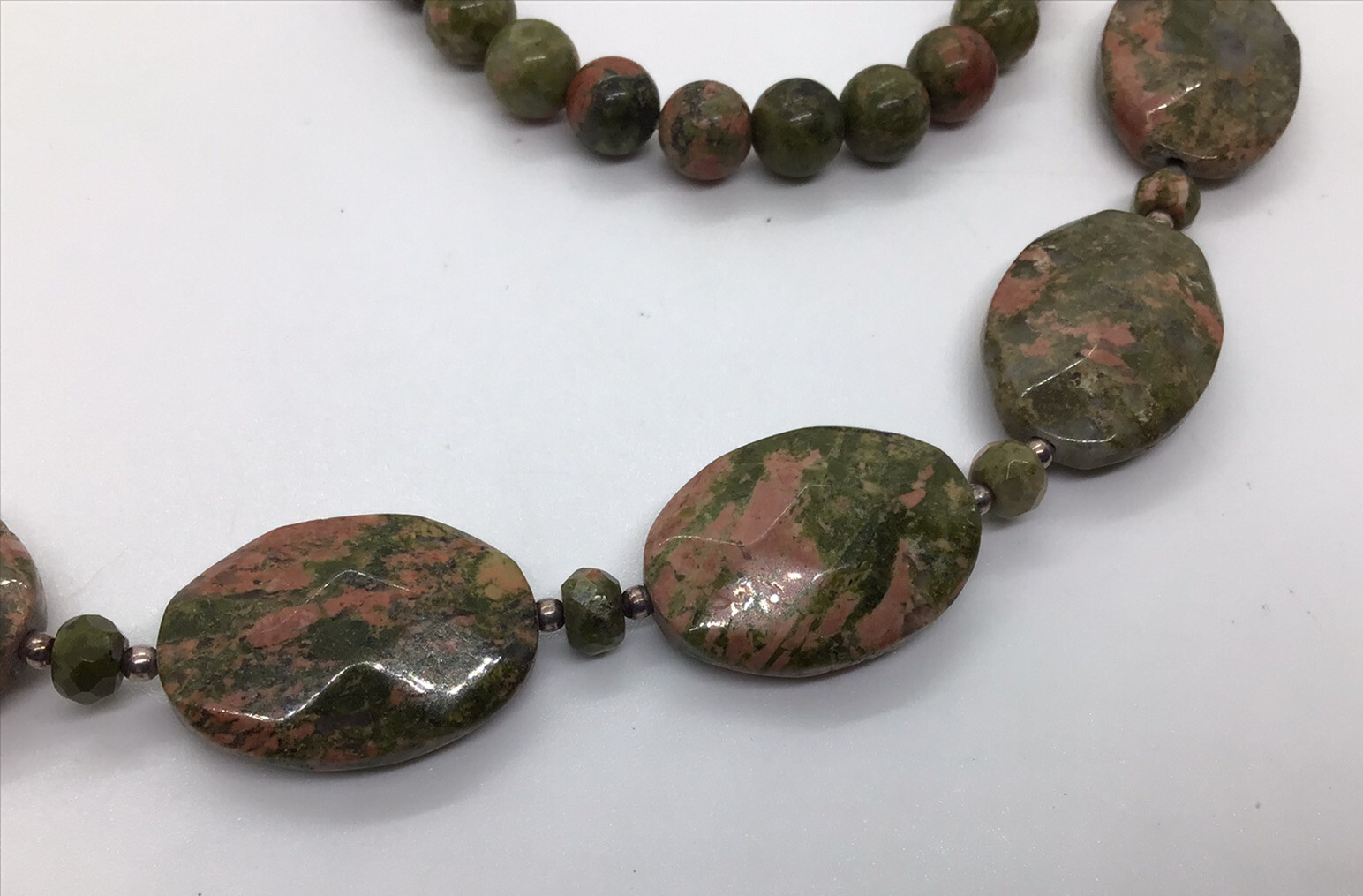 Unakite Faceted Necklace Bracelet Pierced Earrings Lot Set 19” 108g Pink Green