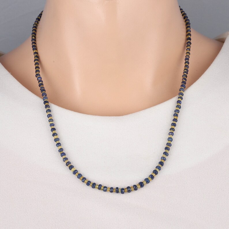 AA+ Blue And Yellow Sapphire Gemstone Beads Necklace In 925 Silver Woman Jewelry