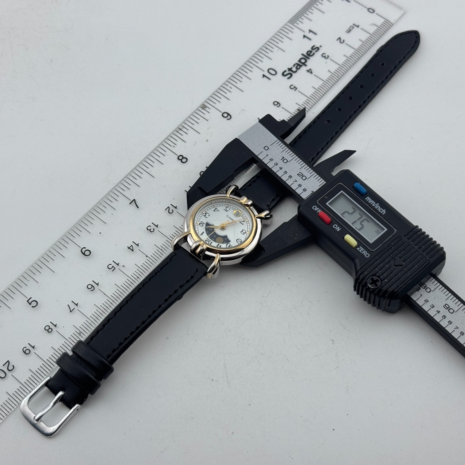 VTG Japan Movt Quartz Watch Women Moon Phase Dual Tone Leather Analog New Batter