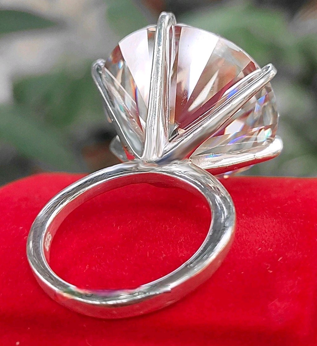 Huge & Rare 120 Ct Certified Treated White Diamond Solitaire Ring In 925 Silver