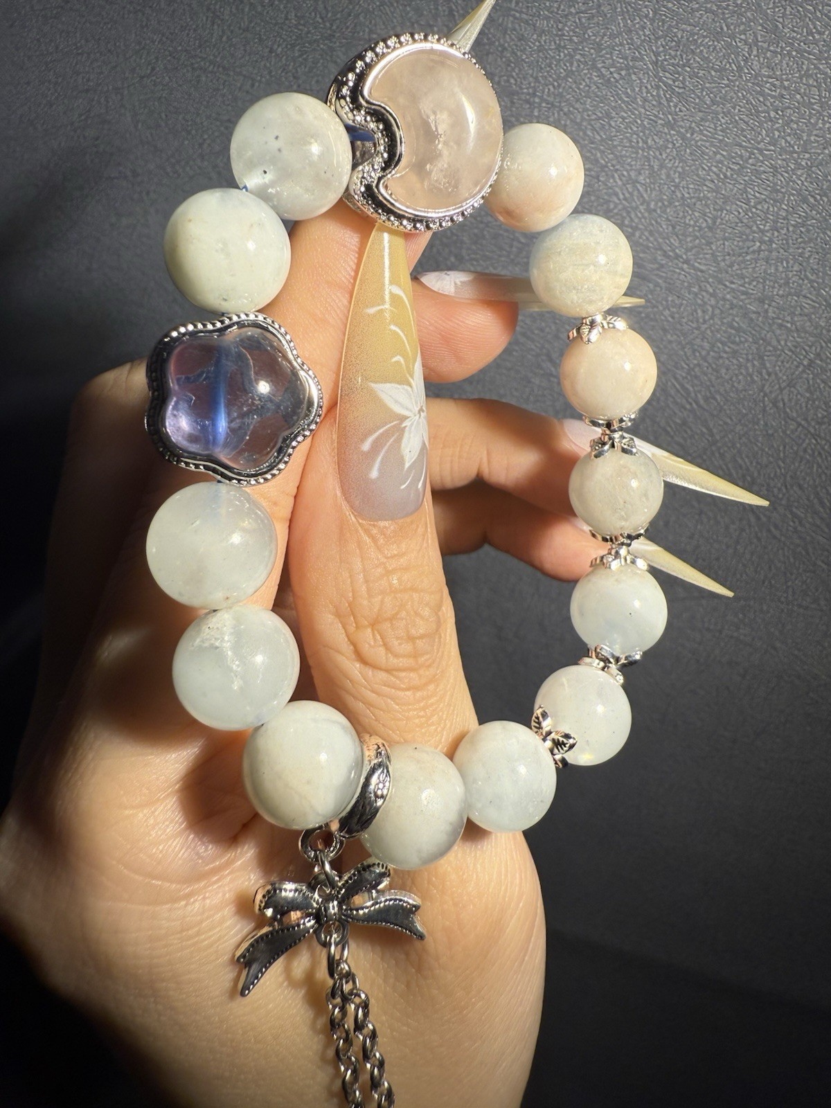 11.6mm Unqiue Natural Aquamarine with Rose Quartz，Fluorite Charm Bracelet