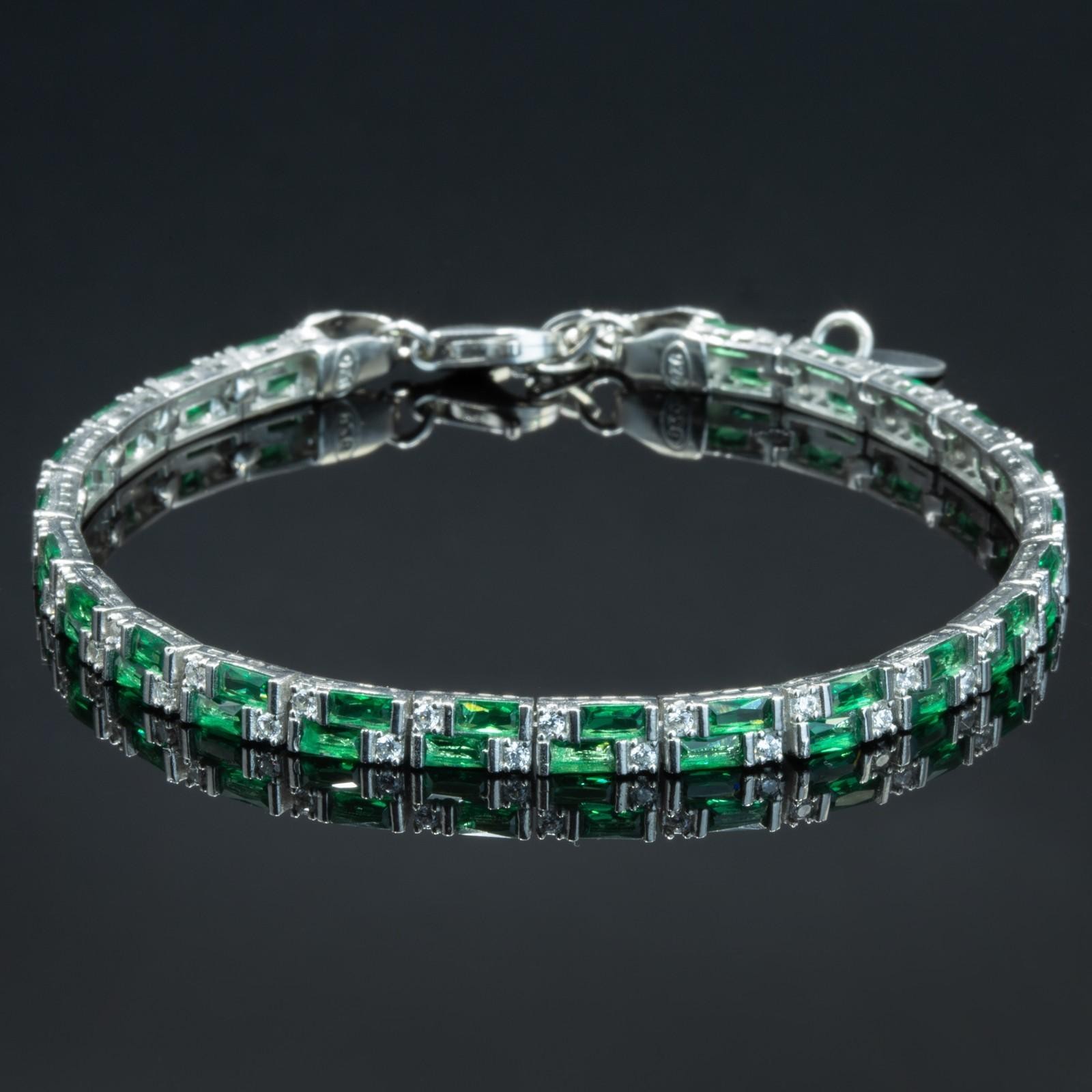 Green Zircon Gemstone Handmade 925k Silver Chain Tennis Bracelet for Men
