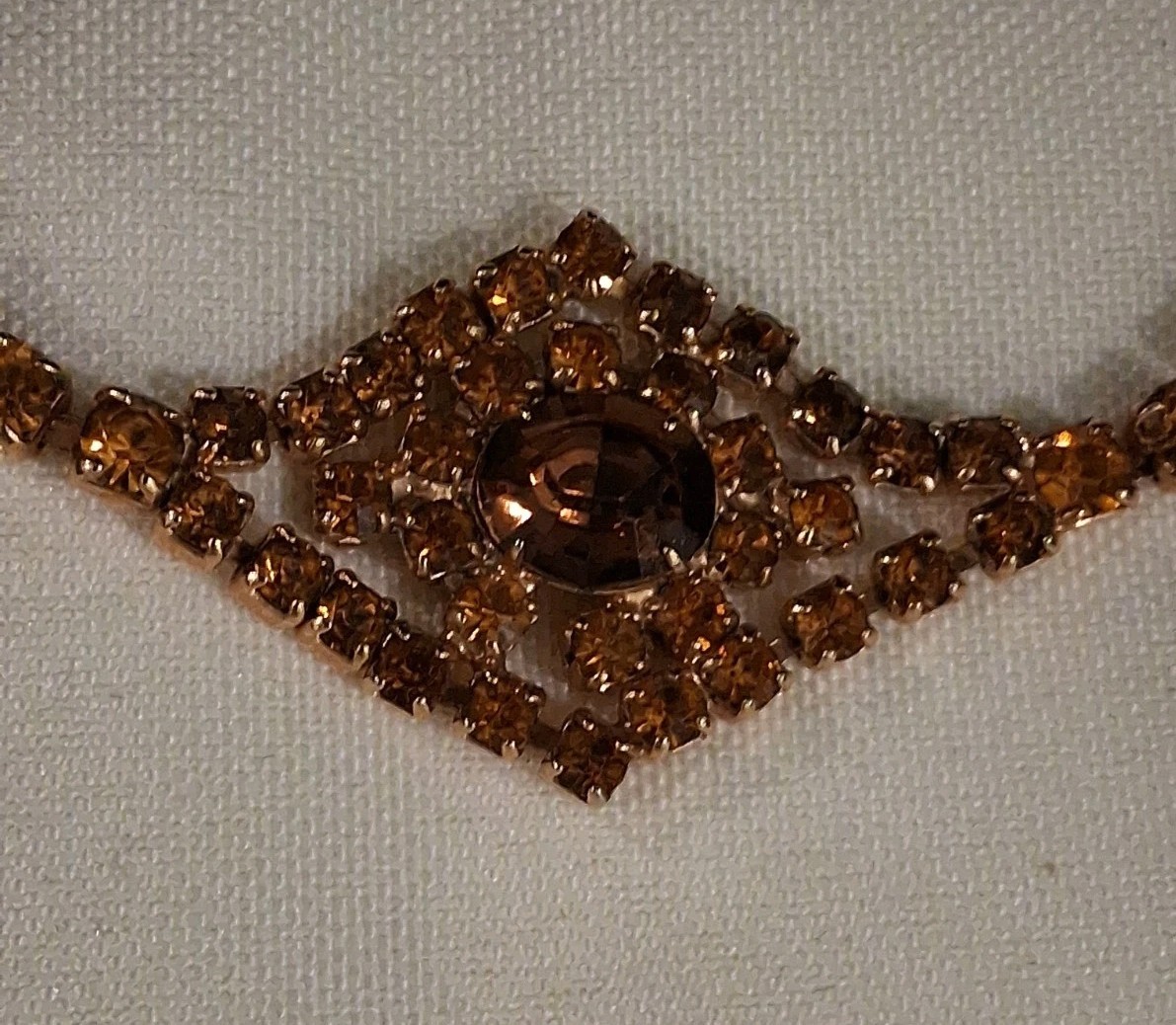 Vintage ArtDeco Style Topaz Amber Color Rhinestone Cocktail Tennis Bracelet