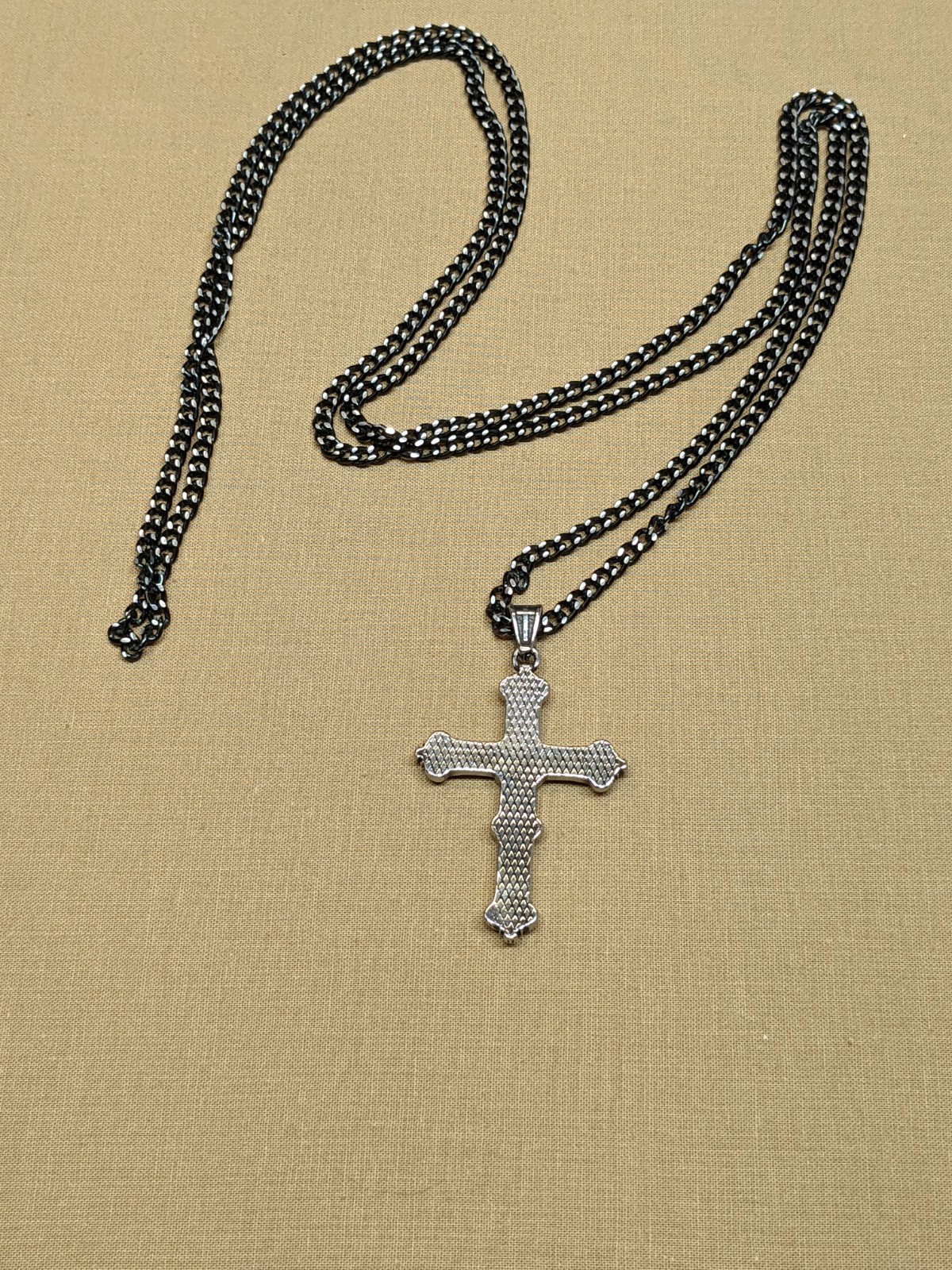 Gothic Skull Cross Necklace Pendant Silver Tone Black Chain Emo Rebel Biker ~47″