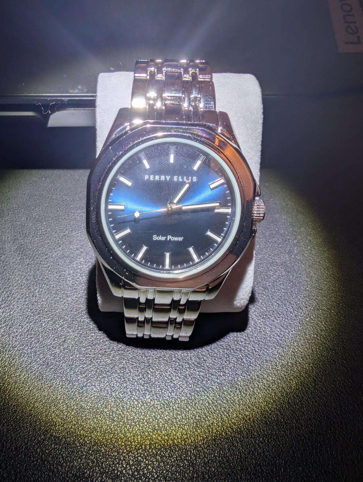 Perry Ellis Solar Power Mens Watch Blue Dial Stainless Steel New, Running