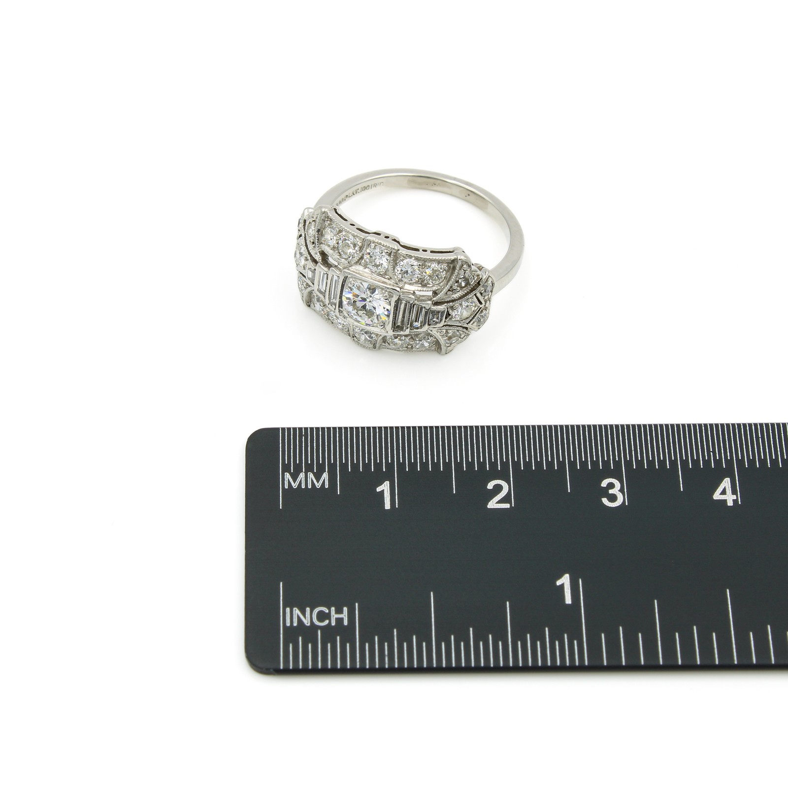 Art Deco Die Struck 900 Platinum 1.16ctw Diamond Size 6.25 Ring #E23-309