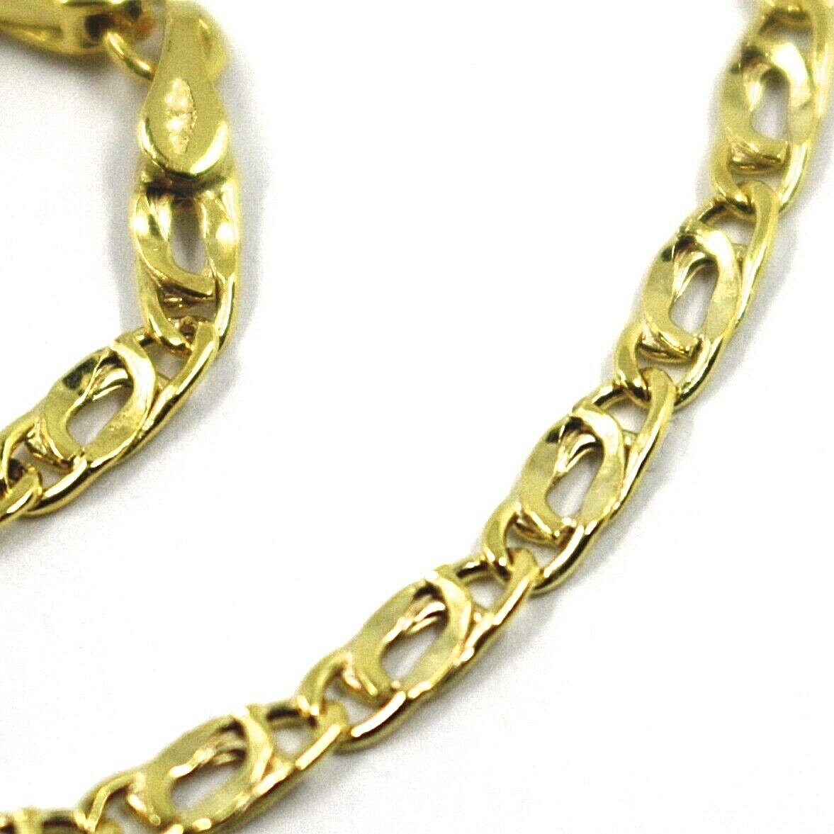 9K GOLD BRACELET TIGER EYE FLAT LINKS 3mm THICKNESS, 19cm, 7.5 INCHES