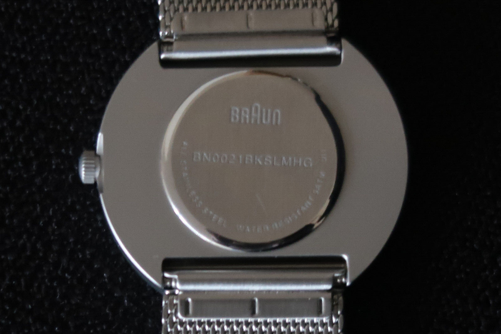 BRAUN BN0021 QUARTZ WATCH BLACK AND WHITE DIAL STEEL SHARK MESH STRAP A CLASSIC