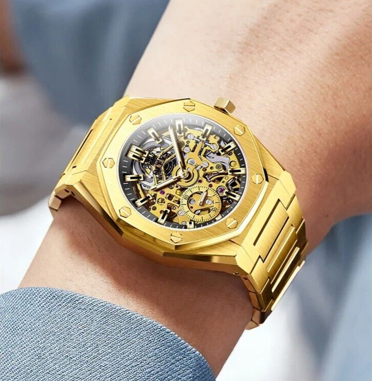 Automatic Mechanical Waterproof Watch Men Luxury OLEVS Skeleton Dial Men’s Strap