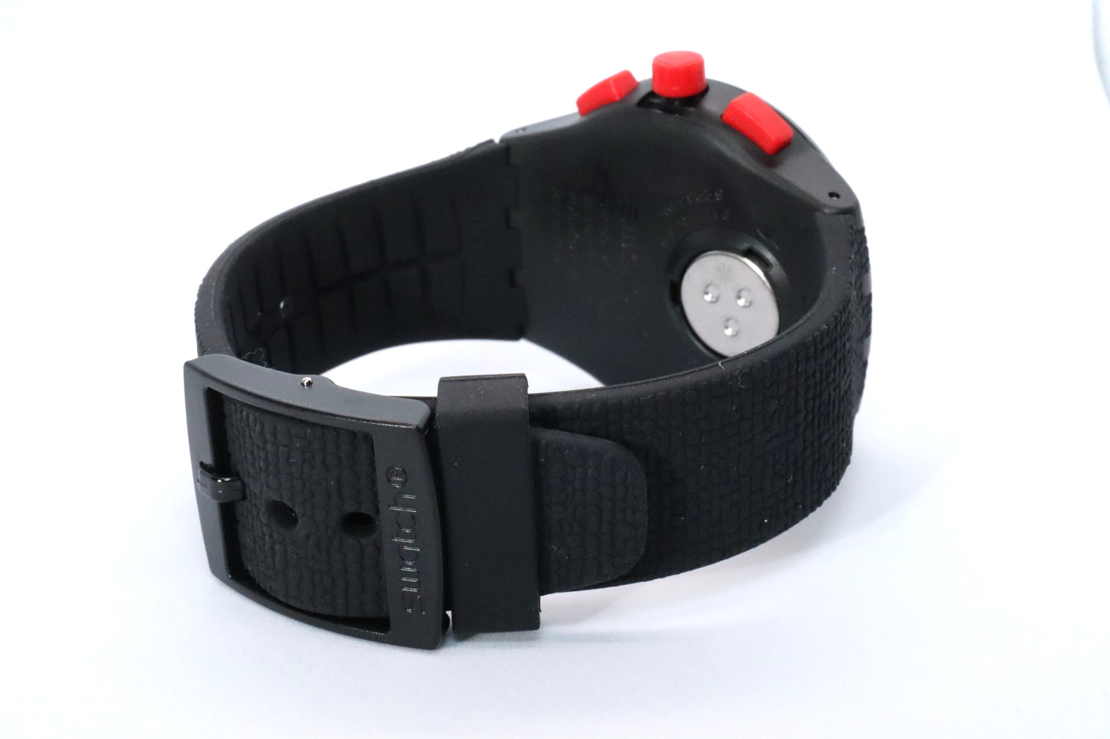Swiss Swatch Originals STAND HALL Black Chrono Silicone Date Watch 42mm SUSB411