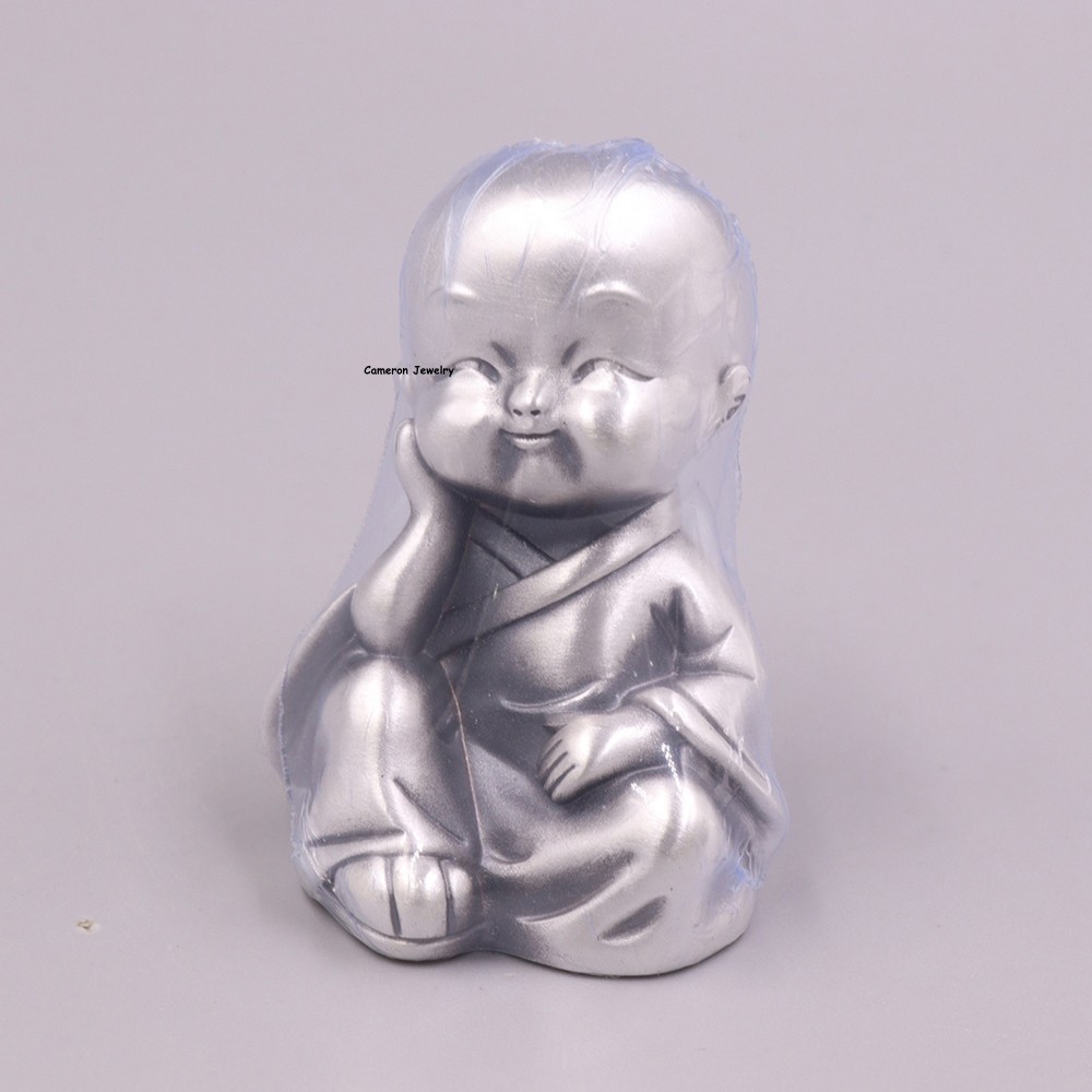 Pure S999 Silver Mini Monk Statue Think Nothing Desk Ornament Home Decor 44-45g