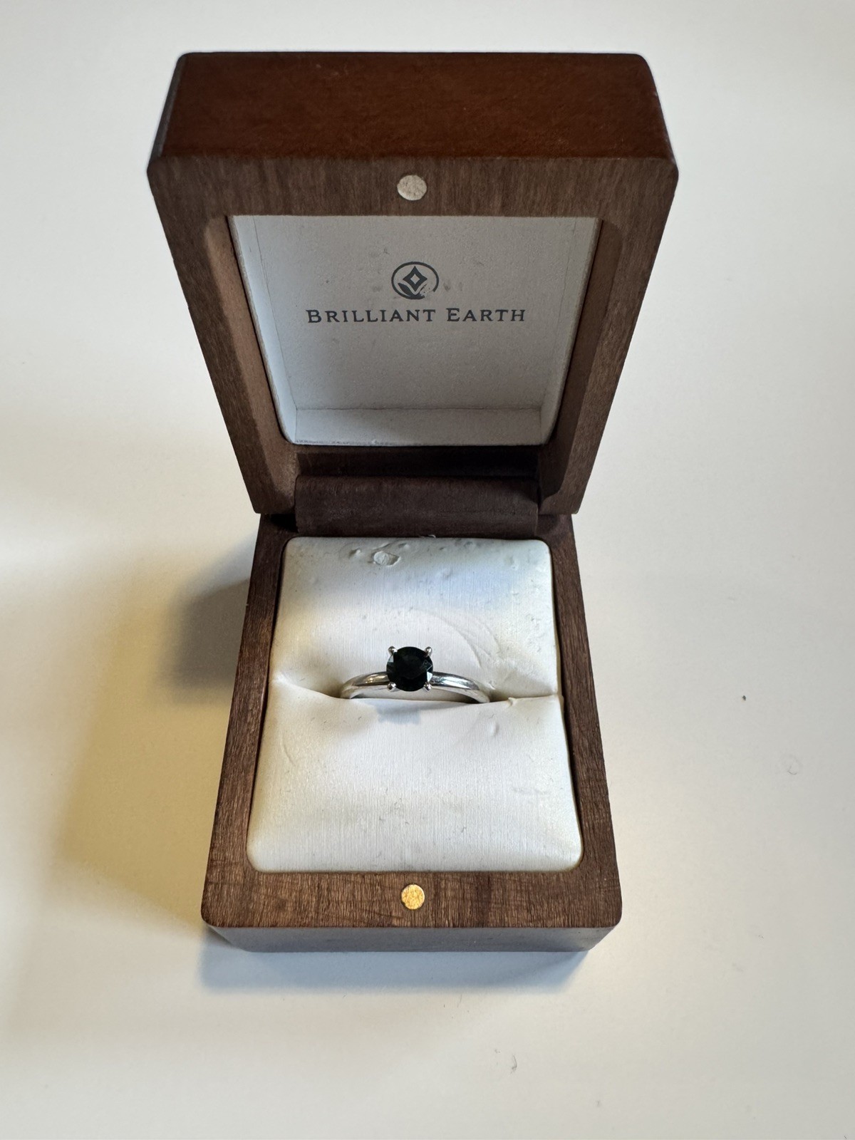 Brilliant Earth 6mm Teal Sapphire Ring, 18K White Gold, Size 8, Sri Lanka Origin