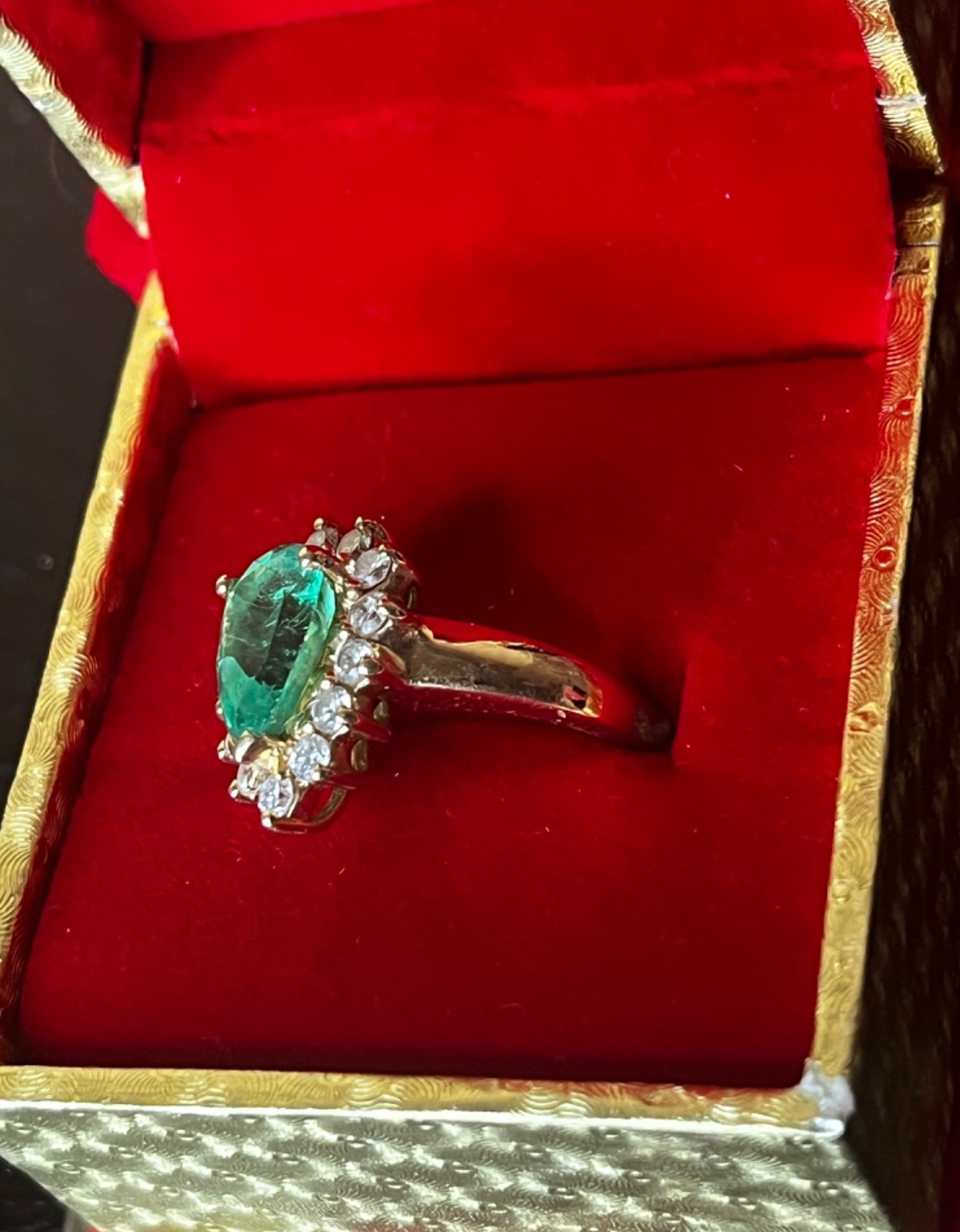 GIA Certified 2.56ct Columbian Natural Emerald and Diamond 14k Yellow Gold Ring