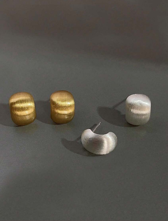 NEW Elegant Modern Brushed Matte Geometric Studs 925 Silver Needle *Gold/Silver