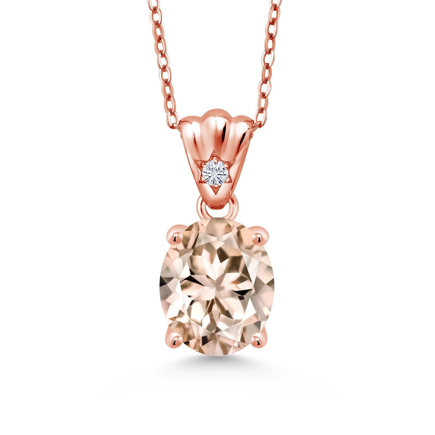 3.24 Ct Peach Morganite E-F Lab Grown Diamond 18K Rose Gold Plated Silver