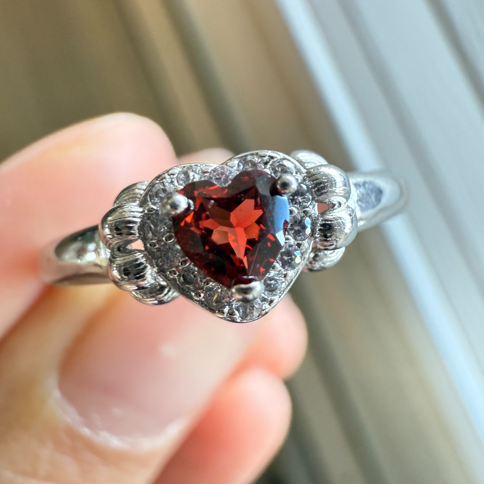 925 Sterling Silver Ring 4mm Heart Natural Rhodolite Garnet Zircon Handmade Gift