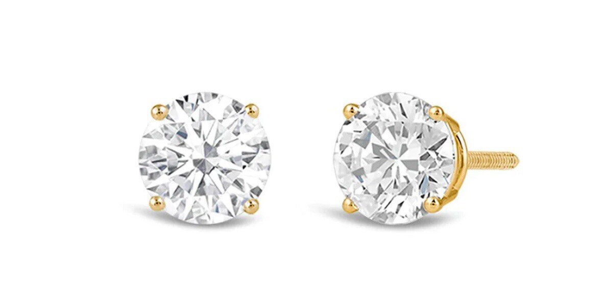 2 Ct Round Cut VS1/E Certified Lab Grown Diamond Stud Earrings 10k Yellow Gold